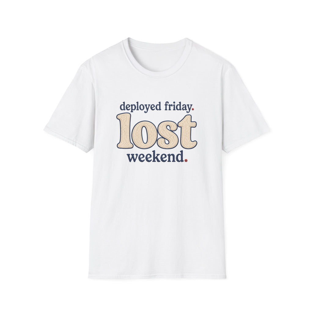 Software Engineering Typography T-Shirt - Deployed friday lost weekend