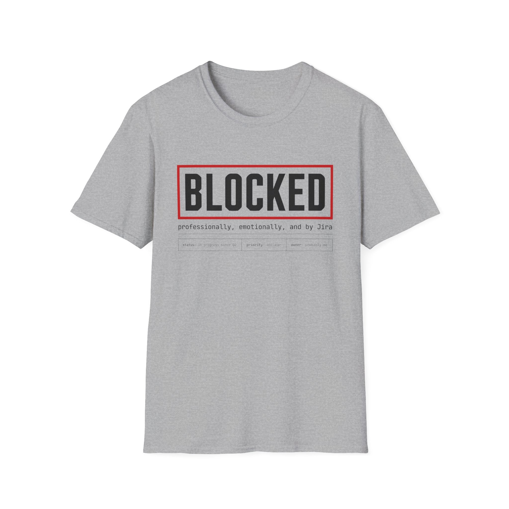 Software Engineering Typography T-Shirt - Blocked professionally emotionally and by jira