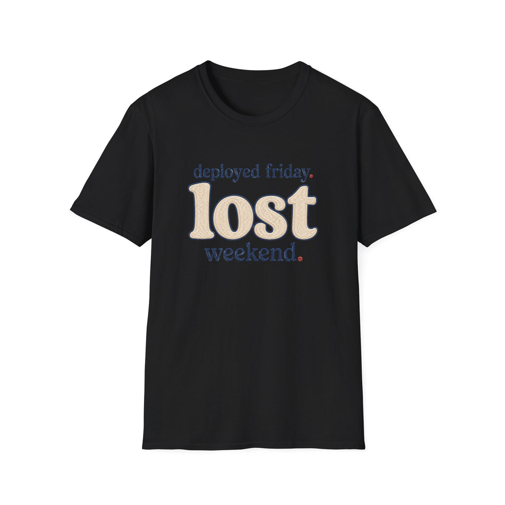 Software Engineering Typography T-Shirt - Deployed friday lost weekend